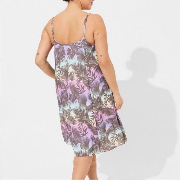 TORRID SWIM COVER UP MIDI TROPICAL LEAF LINED BEACH DRESS Size 28 - Picture 3 of 15